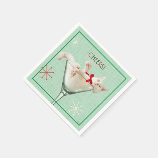 マティーニグラスに入った猫 スタンダードカクテルナプキン (角)