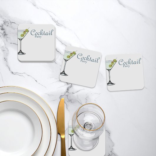 マティーニグラスコースター パーティー スクエアペーパーコースター
