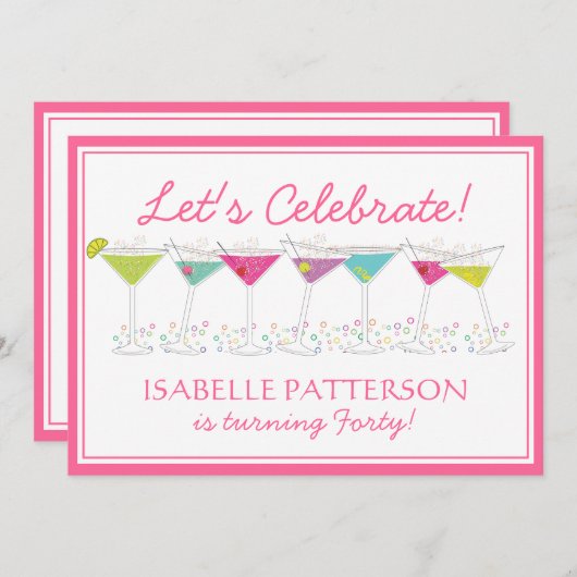 マティーニスの節目の誕生日パーティーへの招待 招待状 (正面/裏面)