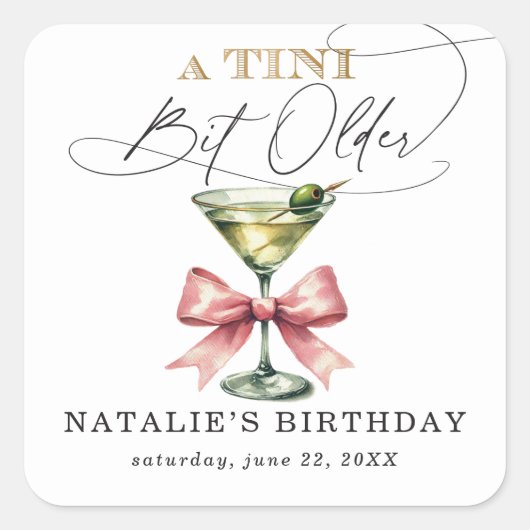 マティーニピンクリボンの誕生日おめでとうTini Bit Older スクエアシール (正面)