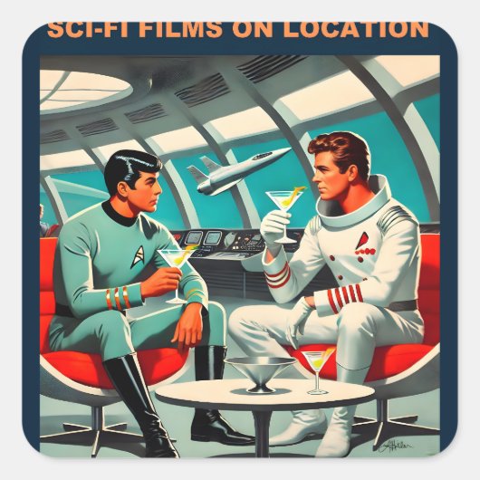 マティーニ宇宙旅行ポスター SF映画の宇宙へ スクエアシール (正面)