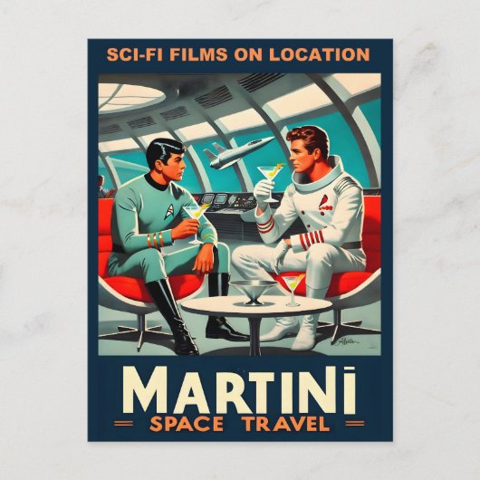 マティーニ宇宙旅行ポスター SF映画の宇宙へ ポストカード (正面)