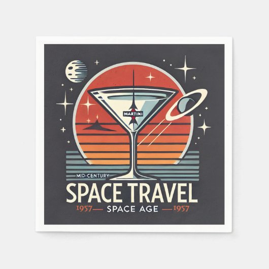 マティーニ宇宙旅行 1957 スペースエイジロゴ スタンダードカクテルナプキン (正面)