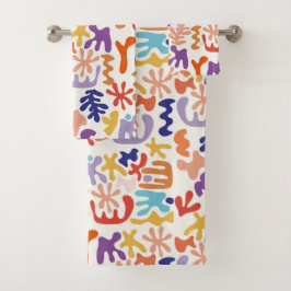 マテカラフルスパターン抽象芸術植物形 バスタオルセット