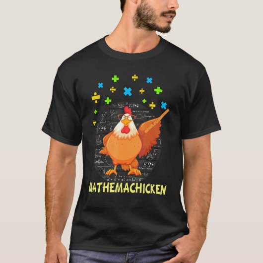 マテマチキックン 数学教師 数学好き 面白いニワトリ Tシャツ (正面)