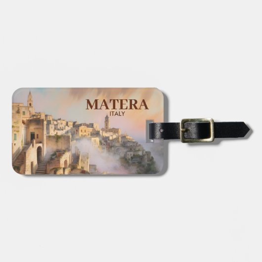 マテーラのサッシ イタリア トラベル ウォーターカラー ヴィンテージ ラゲッジタグ (正面横)