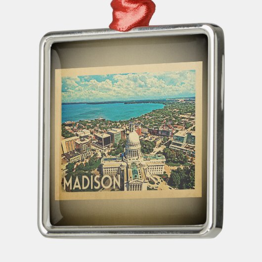 マディソンウィスコンシンオーナメントヴィンテージトラベル メタルオーナメント (左)