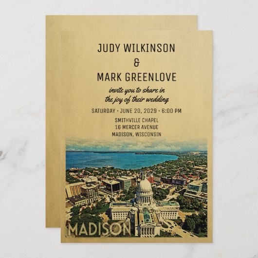 マディソンウィスコンシン結婚式招待状ヴィンテージ 招待状 (正面/裏面)