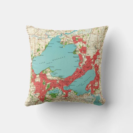 マディソンウィスコンシン(1959年)のヴィンテージの地図 クッション (裏面)