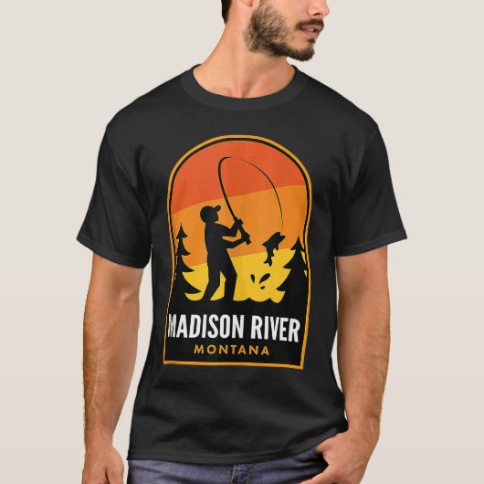 マディソンリバーモンタナ魚釣り Tシャツ (正面)