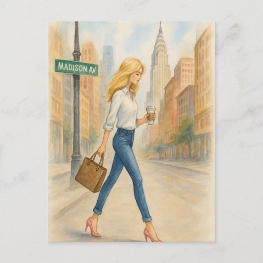 マディソン・アベニューのニューヨークシティのオシャレな女の子 ポストカード (正面)