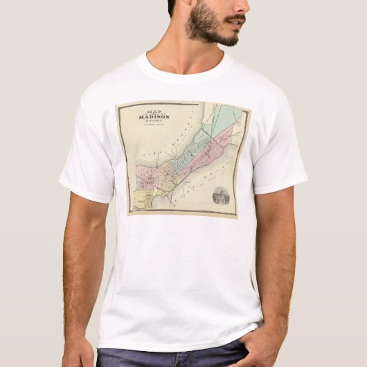 マディソン、ウィスコンシンの地図 Tシャツ (正面)