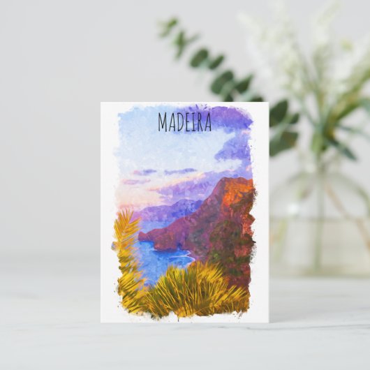 マデイラカラフルポルトガル風景旅行 ポストカード (スタンド正面)