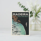 マデイラブラックサンドビーチイラストレーションポルトガル ポストカード (スタンド正面)