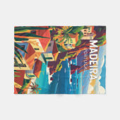 マデイラポルトガルトラベルアートヴィンテージ フリースブランケット (正面(横))