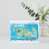 マデイラポルトガル島の図解入りの、写真付きの地図 シーズンポストカード (スタンド正面)