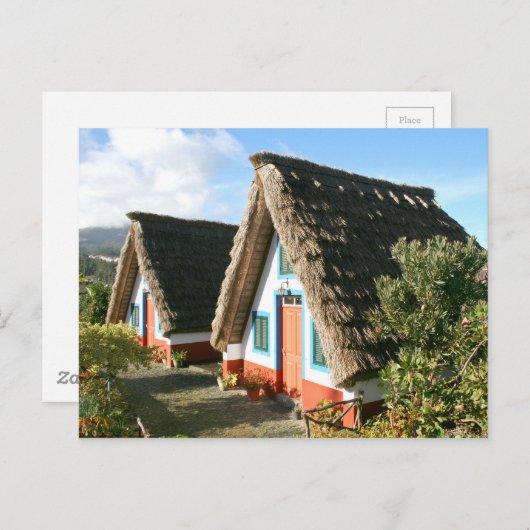 マデイラ島の写真とサンタナの典型的な家 ポストカード (正面/裏面)