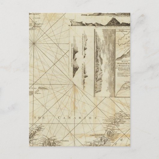 マデラス諸島とカナリア諸島の地図 ポストカード (正面)