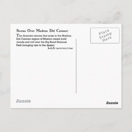 マデラス・デル・カーメン上空の嵐 ポストカード (裏面)