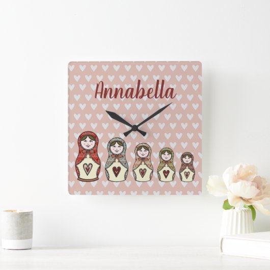 マトパーソナライズされたラロシアのヨシカ人形 スクエア壁時計 (ホーム)