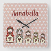 マトパーソナライズされたラロシアのヨシカ人形 スクエア壁時計 (正面)