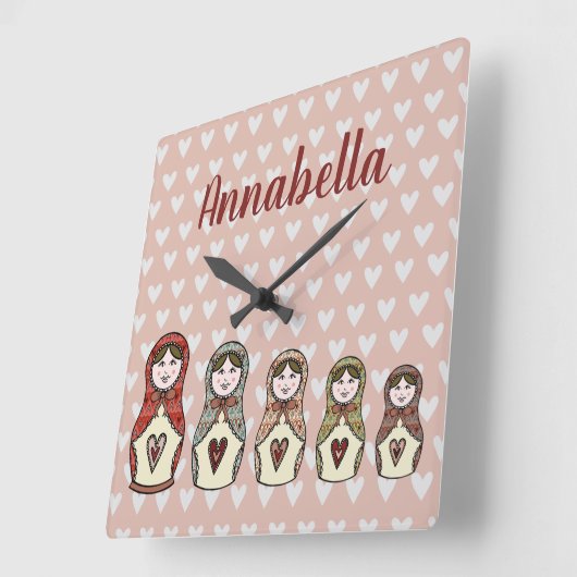 マトパーソナライズされたラロシアのヨシカ人形 スクエア壁時計 (傾斜)