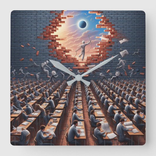 マトリックスからの脱出：超現実的な試験室 スクエア壁時計 (正面)