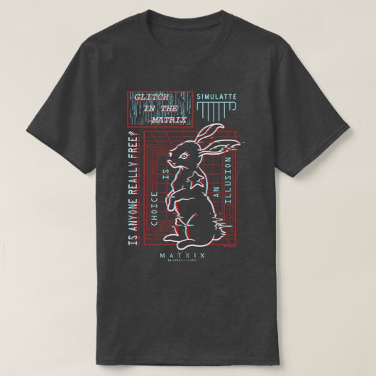 マトリックス白うさぎグリッチ Tシャツ (デザイン正面)