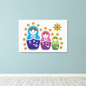 マトリョシカロシアの人形&ひまわりカスタム人形 キャンバスプリント (インサイチュ (ウッドフロア))