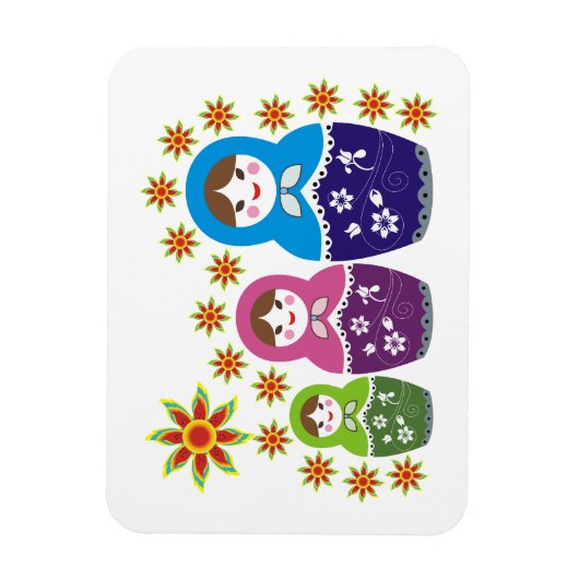 マトリョシカロシアの人形&ひまわりカスタム人形 マグネット (縦)