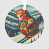 マトリョシュカ人形の冬雪スキー オーナメント (裏面)