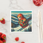 マトリョシュカ人形の冬雪スキー スタンダードカクテルナプキン (インサイチュ)