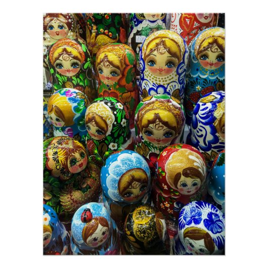 マトリョーシュカ人形のお土産屋さんでの旅行写真 ポスター (正面)