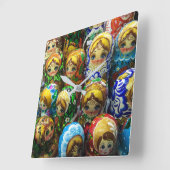 マトリヨシュカ人形お土産キオスク旅行写真 スクエア壁時計 (傾斜)