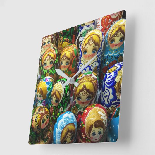 マトリヨシュカ人形お土産キオスク旅行写真 スクエア壁時計 (傾斜)