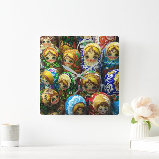 マトリヨシュカ人形お土産キオスク旅行写真 スクエア壁時計 (ホーム)