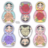 マトリロシアのョシュカ人形の入れ子図解入りの、写真付きの シール (正面)