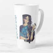 マドゥバニーの青い魚と伝統的な女性のラテマグ カフェラテマグ (右アングル)