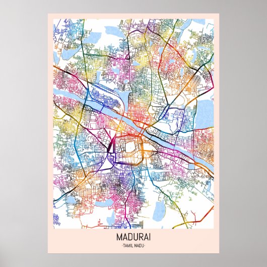 マドゥライ タミル・ナードゥ州 都市地図 ポスター (正面)