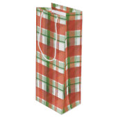 マドラスの格子縞のクリスマス ワインギフトバッグ (正面アングル)