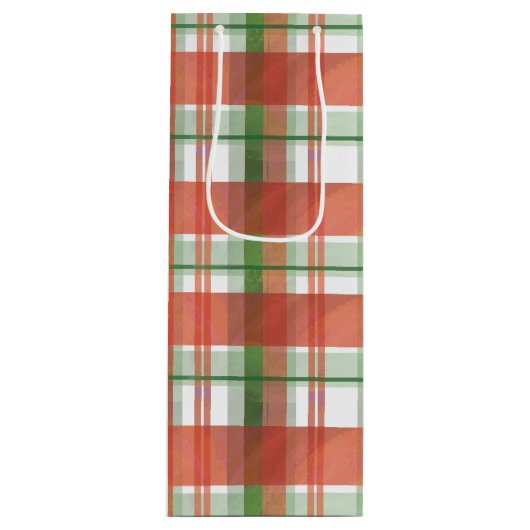 マドラスの格子縞のクリスマス ワインギフトバッグ (正面)