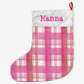 マドラスの格子縞のピンク ラージクリスマスストッキング (裏面)