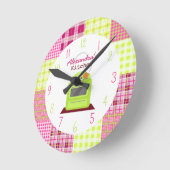 マドラスの格子縞の台所時計 ラウンド壁時計 (傾斜)