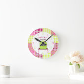 マドラスの格子縞の台所時計 ラウンド壁時計 (ホーム)