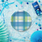 マドラスの格子縞の緑および青 ペーパープレート (パーティー)