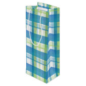 マドラスの格子縞の緑および青 ワインギフトバッグ (裏面アングル)