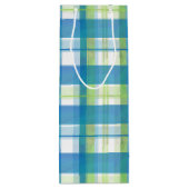 マドラスの格子縞の緑および青 ワインギフトバッグ (裏面)