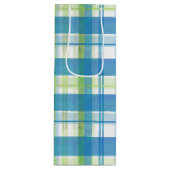 マドラスの格子縞の緑および青 ワインギフトバッグ (正面)