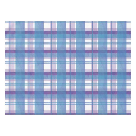 マドラスの格子縞の青および紫色 テーブルクロス (正面(横))