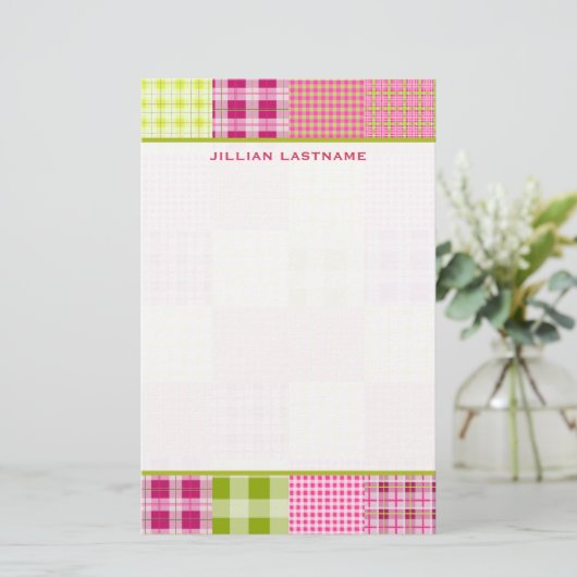 マドラスは格子縞のパッチワークの文房具をインスパイア 便箋 (スタンド正面)